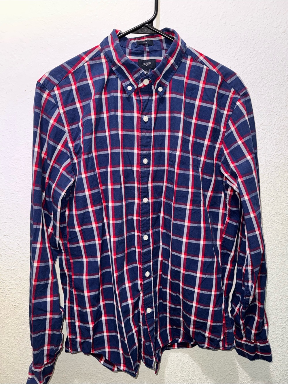 J. Crew Men's Navy Red Plaid Button-Down Shirt